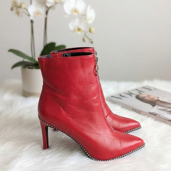 Gorgeous Red Leather Ankle Boots - Picture 3 of 5